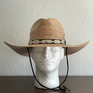 Bonanza Hats Palm Leaf Banded Cowboy Hat Chin Strap Natural made in Mexico Large